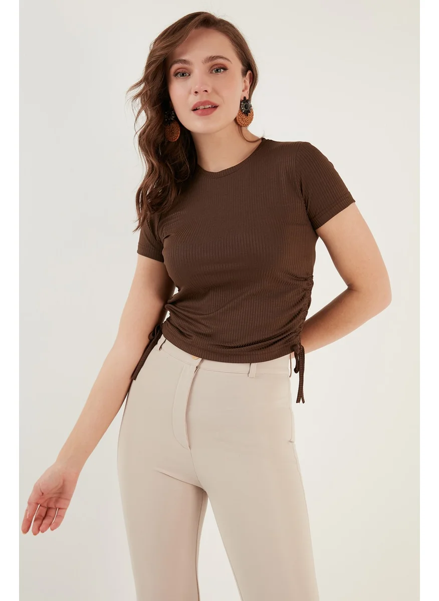 Lela Side Gathered Short Sleeve Crop Blouse Women's Blouse 5864010