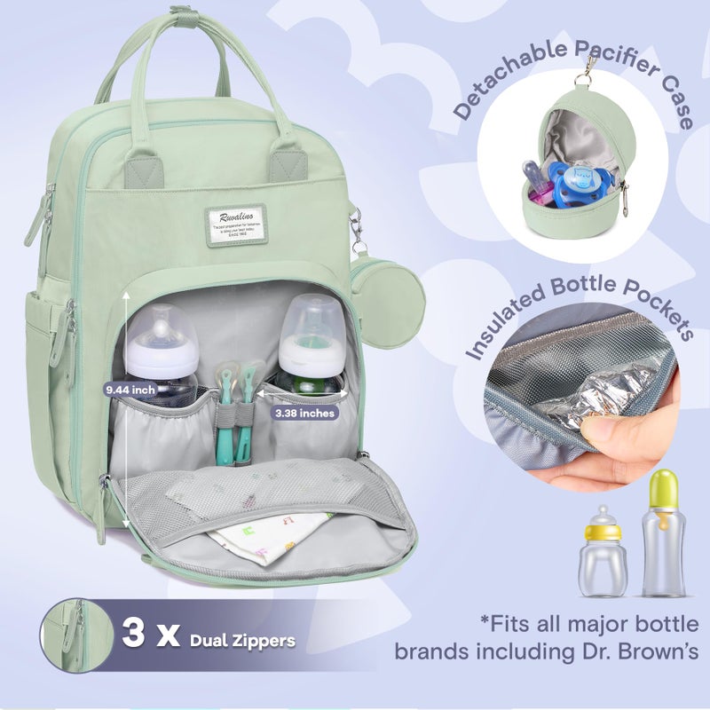 RUVALINO Diaper Bag Backpack-Multifunction Baby Travel Bag with Changing pad, Insulated Bottle Holders & Pacifier Case, Large Capacity, Waterproof, Mint Green - Image 2
