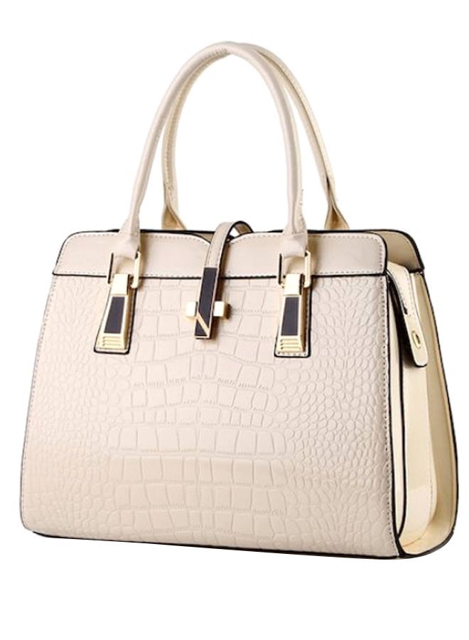 NIBEMINENT Crocodile Print Solid Colour Trendy Satchel Handbag Beige - Image 1