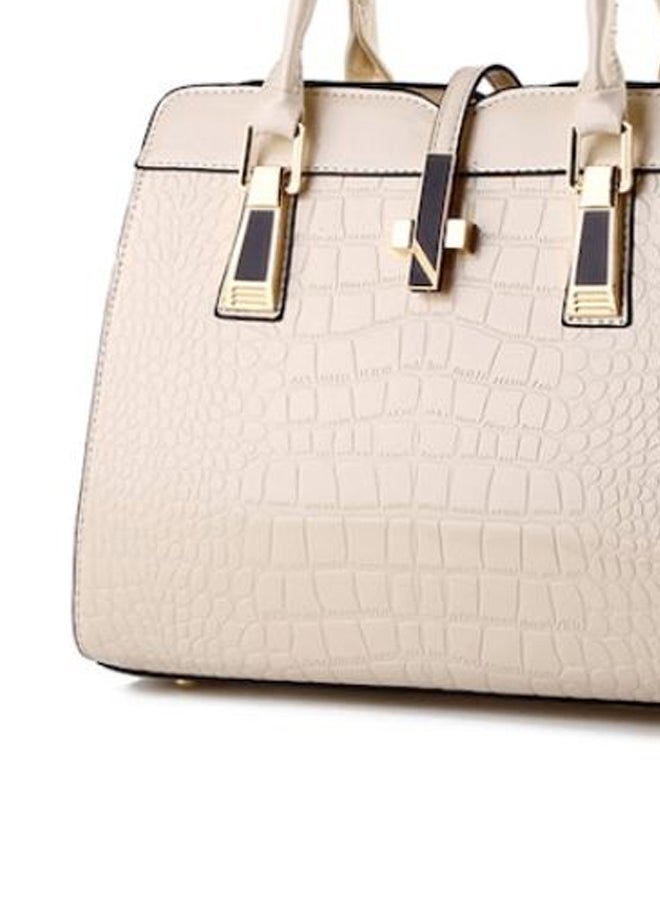 NIBEMINENT Crocodile Print Solid Colour Trendy Satchel Handbag Beige - Image 2