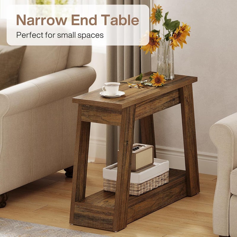 Tribesigns All user affordable trusted quality Wood End Table, Small Side Table with 2 Storage Shelves, Rustic Accent Narrow Nightstand for Living Room, Bedroom (1) Durability enhanced - Image 4