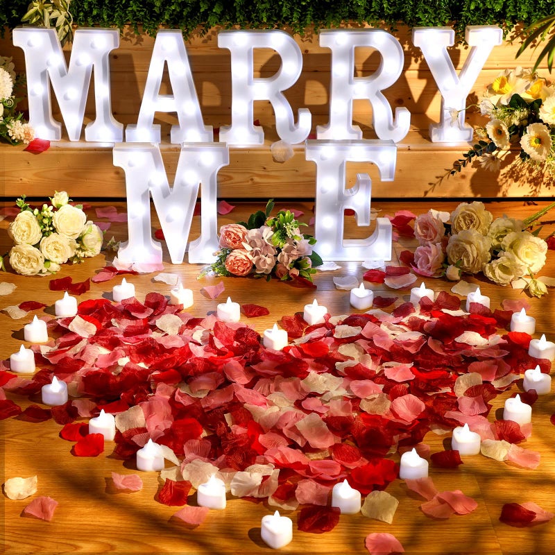 Hortsun Marry Me Light up Letters Proposal Decorations Will You Marry Me Sign Rose Petals 24 LED Candles Romantic Night Light for Proposal Engagement Wedding Anniversary Valentine's Day(Colorful) - Image 1