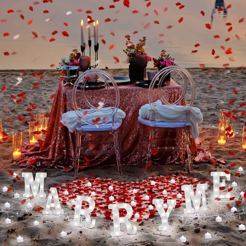 Hortsun Marry Me Light up Letters Proposal Decorations Will You Marry Me Sign Rose Petals 24 LED Candles Romantic Night Light for Proposal Engagement Wedding Anniversary Valentine's Day(Colorful) - Image 4