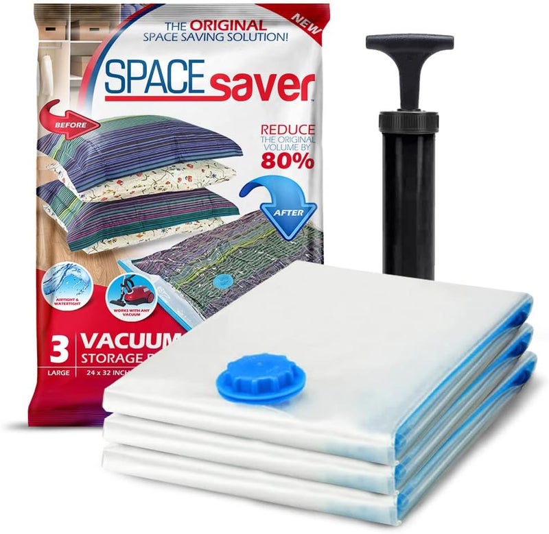 Spacesaver 3 Pack Large Vacuum Storage Bags for Comforters, Blankets & Clothes – Vacuum Sealed Compression Bags with Hand Pump – Space Saver Storage Bags for Bedding, Moving, Travel & Organization - Image 1