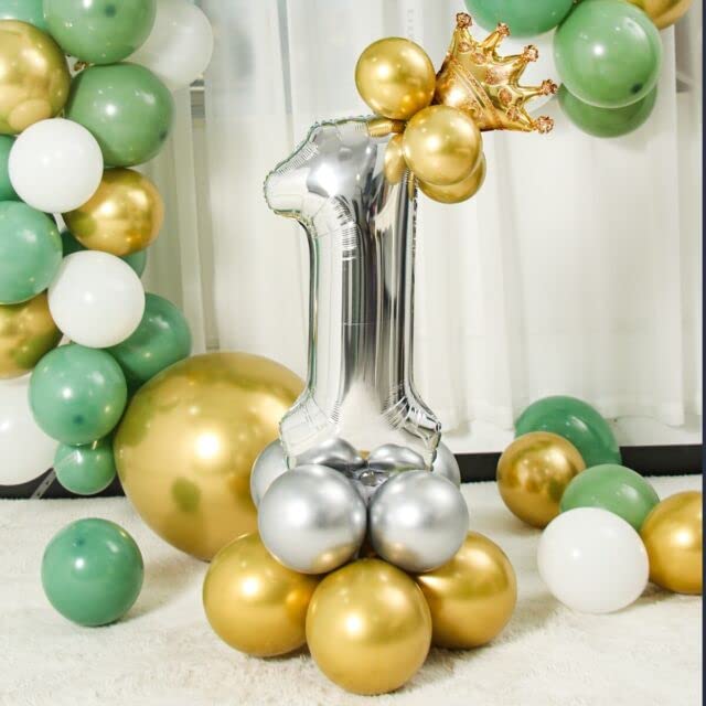 Lazybeee 16pcs Silver and Golden Balloons Set Large Number 1 (32-Inch) with Golden Crown for Birthday Decorations for Girl Boy 1st Birthday Theme Foil Balloons - Image 1