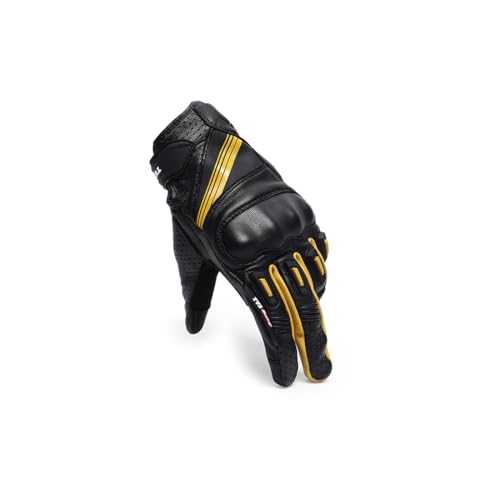 TVS Racing Riding Gloves - Goatskin Leather, Knuckle & Palm Protection, Touch Screen Compatible, Visor Wiper - Fiery Yellow M - Image 1