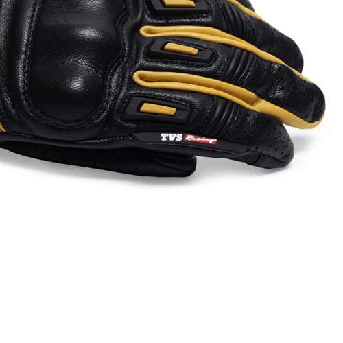 TVS Racing Riding Gloves - Goatskin Leather, Knuckle & Palm Protection, Touch Screen Compatible, Visor Wiper - Fiery Yellow M - Image 5