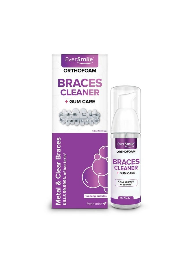 EverSmile EverSmile OrthoFoam Braces Cleaner - Brushable Foam Whitens Teeth, Eliminates Bacteria, Fights Plaque and Bad Breath - Cleans Under Metal, Ceramic, Clear Brackets and Wires - 50ml  - Image 1