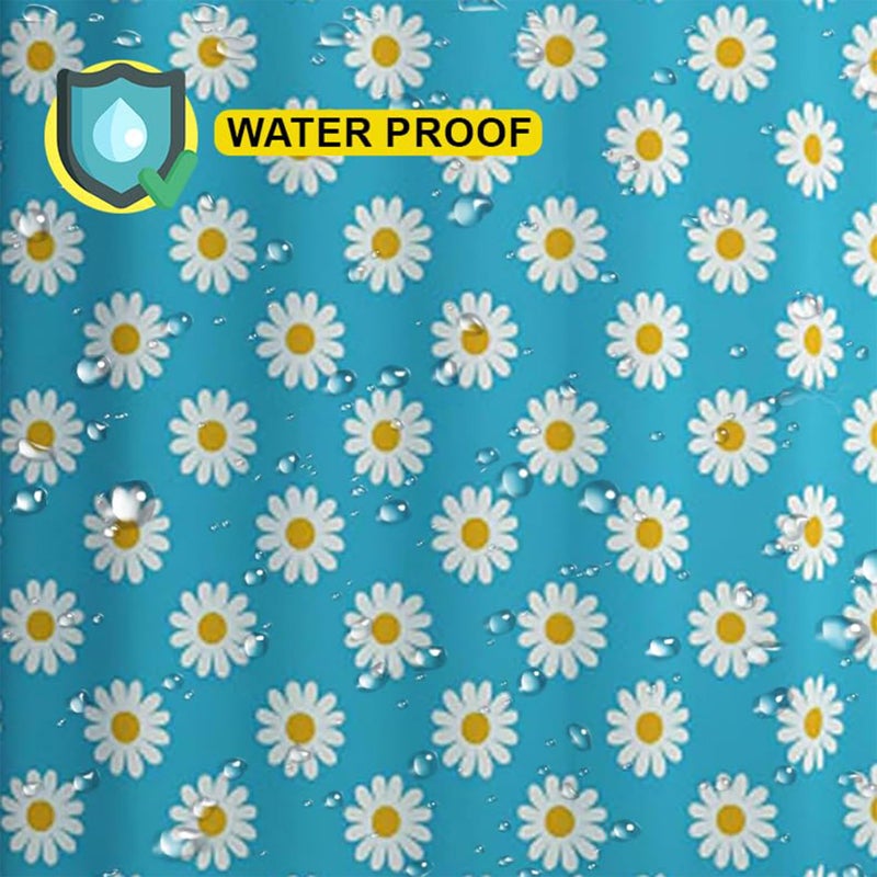 Homestic 6x6 Ft Waterproof Shower Curtains for Bathroom | Washroom Partition Screen & Wall Divider Parda for Bath | Floral Print - Blue - Image 5
