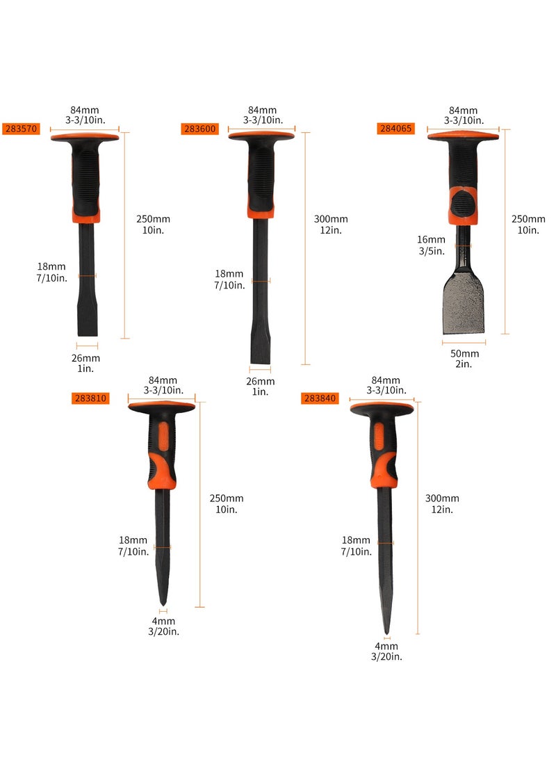 KSEIBI - Pointed Cold Chisel Oct Shank Size 250x18mm Concrete Breaker Chisels with Bi-Material Hand Guard for Demolition, Carving, Cleaning, Breaking, Crushing of Concrete and Stones/Pointed/Spear Head. - Image 1