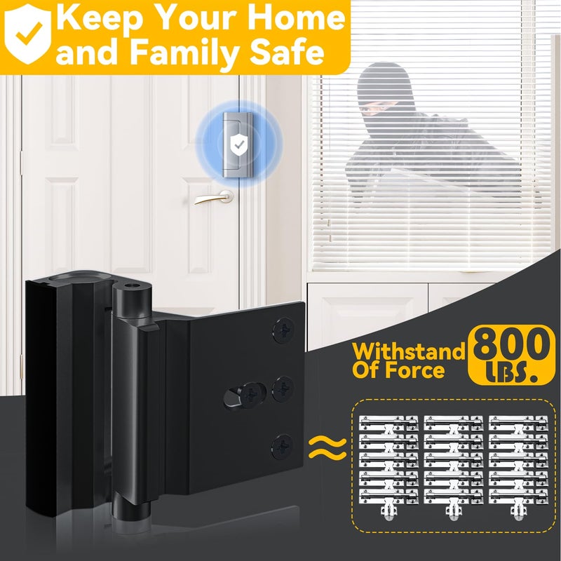 Rerishom Door Lock Withstand 800 lbs for Inward Swinging Door, Door Reinforcement Lock with 8 Screws to Prevent Unauthorized Entry, Pin Tumbler for Extra Home Security and Privacy, 2 Pack, Black - Image 2