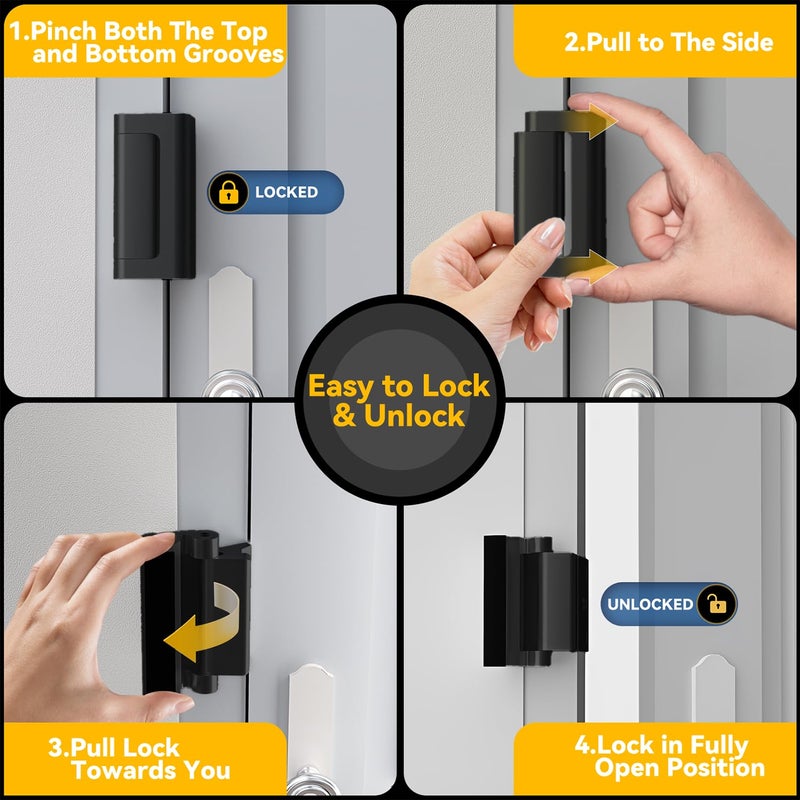 Rerishom Door Lock Withstand 800 lbs for Inward Swinging Door, Door Reinforcement Lock with 8 Screws to Prevent Unauthorized Entry, Pin Tumbler for Extra Home Security and Privacy, 2 Pack, Black - Image 4