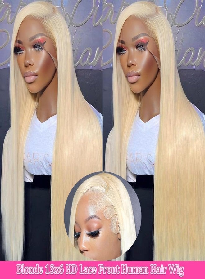 LETMIEO 28 Inch 613 Lace Front Wig Human Hair Pre Plucked Blonde 13x6 HD Straight Lace Frontal Wigs Glueless Wigs Human Hair Blonde Lace Front Wigs - Image 2