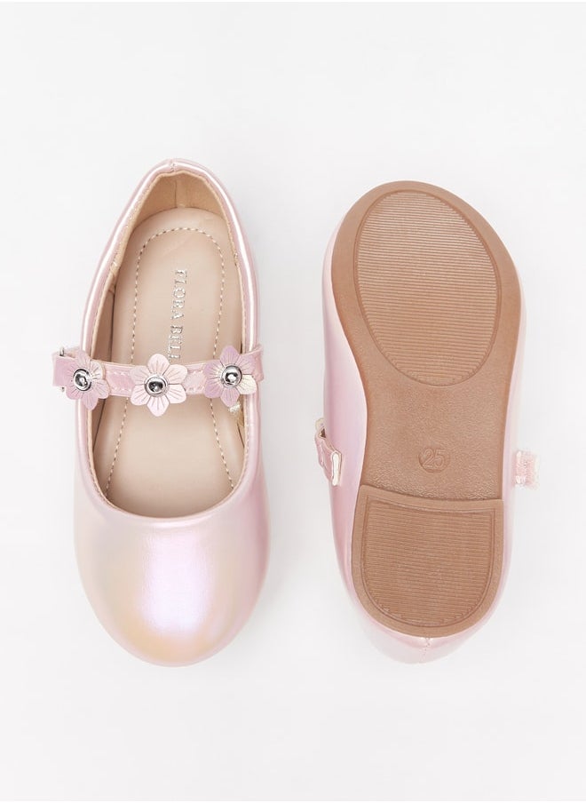 Flora Bella By Shoexpress - Girls Flower Applique Round Toe Ballerina Shoes with Hook and Loop Closure - Image 1