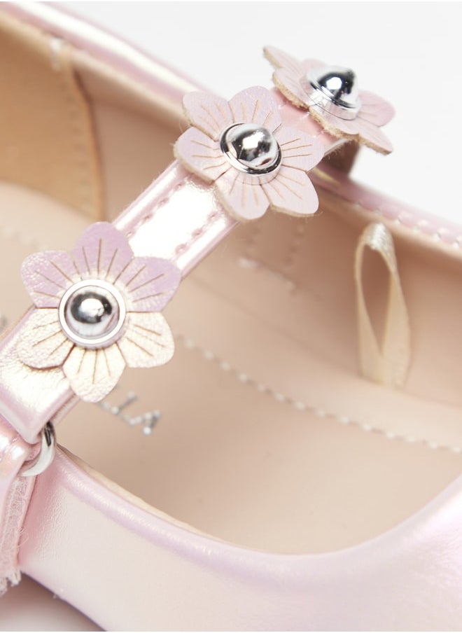 Flora Bella By Shoexpress - Girls Flower Applique Round Toe Ballerina Shoes with Hook and Loop Closure - Image 1