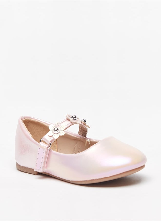 Flora Bella By Shoexpress - Girls Flower Applique Round Toe Ballerina Shoes with Hook and Loop Closure - Image 1