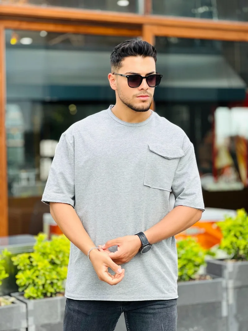 Miron Gray Pocket Two Thread Oversize Short Sleeve T-Shirt