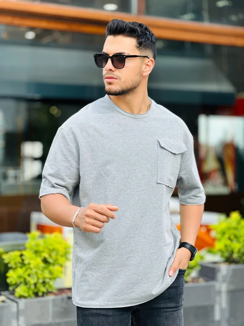 Miron Gray Pocket Two Thread Oversize Short Sleeve T-Shirt