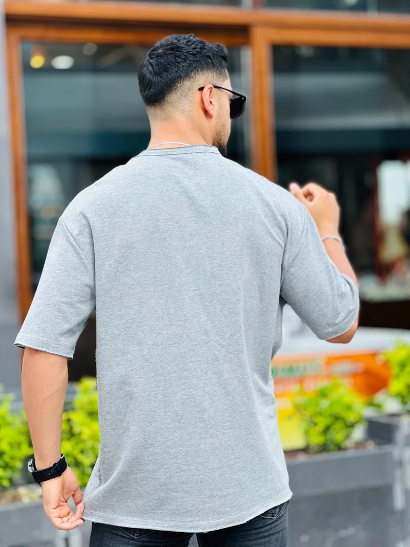 Miron Gray Pocket Two Thread Oversize Short Sleeve T-Shirt