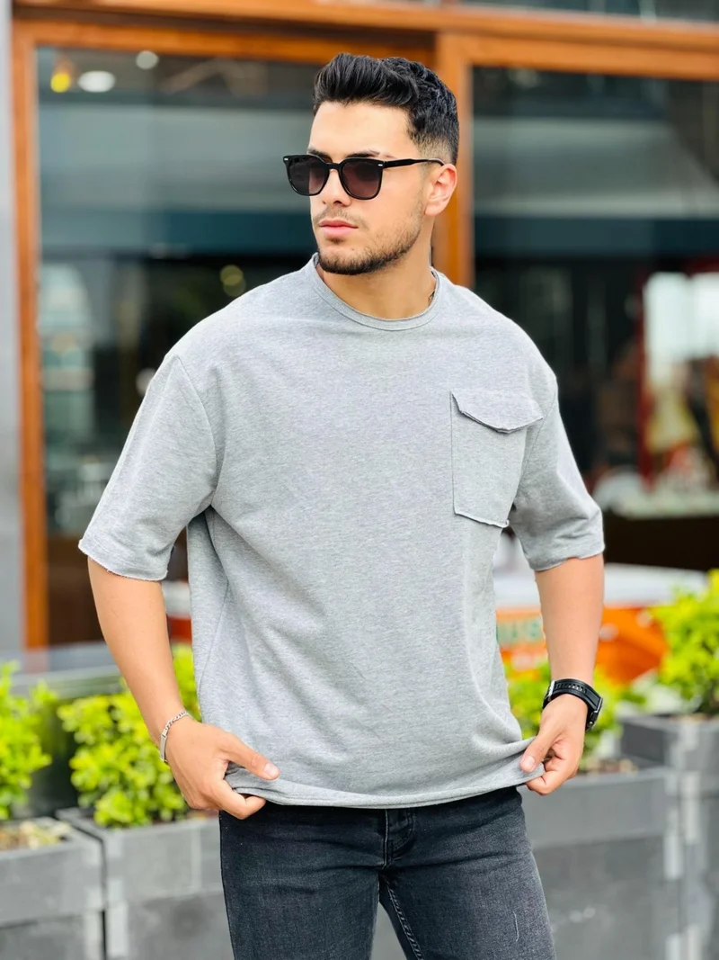 Miron Gray Pocket Two Thread Oversize Short Sleeve T-Shirt