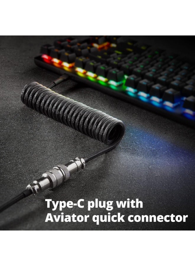 Pro Custom Coiled USB C Cable for Gaming Keyboard, Double-Sleeved Mechanical Keyboard Cable with Detachable Metal Aviator, 1.5M USB-C to USB-A, Carbon Black Color - Image 4