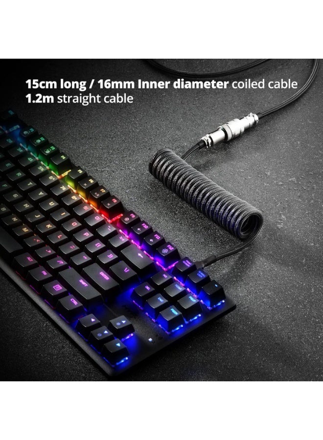 Pro Custom Coiled USB C Cable for Gaming Keyboard, Double-Sleeved Mechanical Keyboard Cable with Detachable Metal Aviator, 1.5M USB-C to USB-A, Carbon Black Color - Image 3