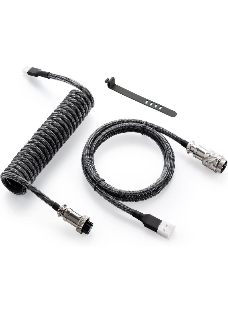 Pro Custom Coiled USB C Cable for Gaming Keyboard, Double-Sleeved Mechanical Keyboard Cable with Detachable Metal Aviator, 1.5M USB-C to USB-A, Carbon Black Color - Image 1