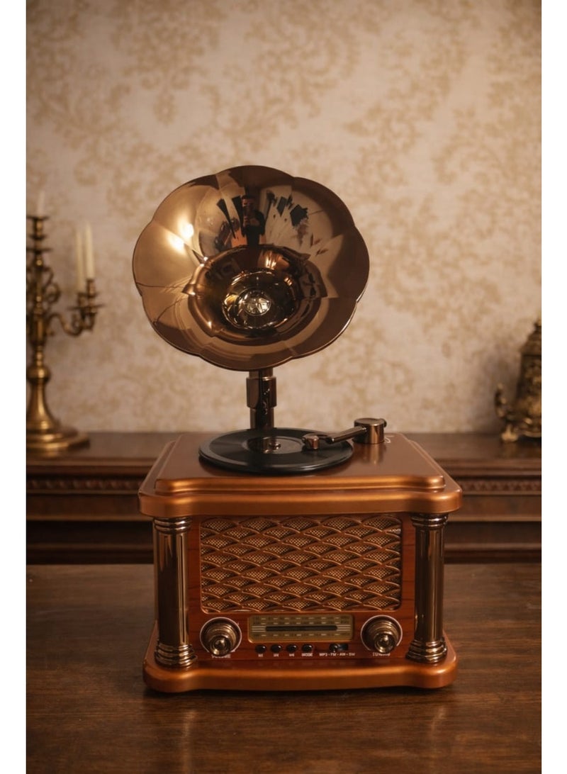 جرامافون تحفة أنتكية ديكور منزلي فاخر – بلوتوث وراديو FM/AM/SW – صوت عالي ونقي – خامة متينة مضادة للصدمات - Image 4
