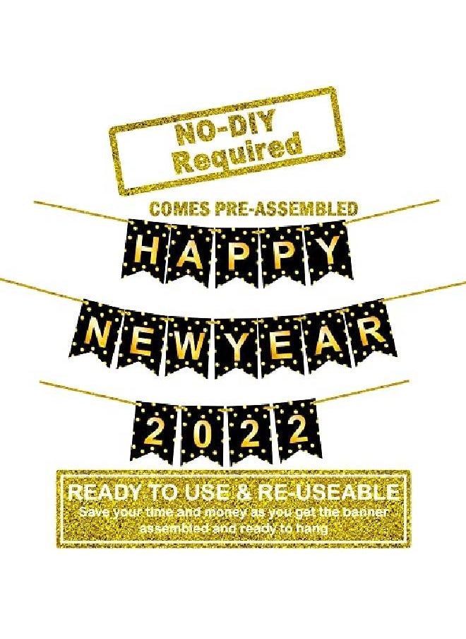 KATCHON Shiny Happy New Year Banner 2022 Large 10 Feet No Diy | Nye Decorations | Happy New Year Sign For New Years Eve Party Supplies 2022 | New Years Eve Decorations For Happy New Year Decorations 2022  - Image 2