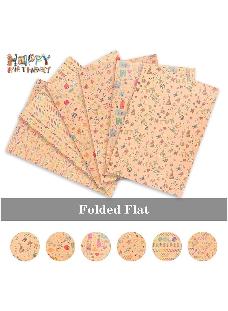Gift Wrapping Paper, 6 Sheets Gift Wrap for Birthday, Holiday, Wedding, Party, Kids Gift Wrapping, Kraft Paper Roll, Holiday Gift Wrapping Paper DIY Set, Size 70cmX50cm, 6 Sheets - Image 5