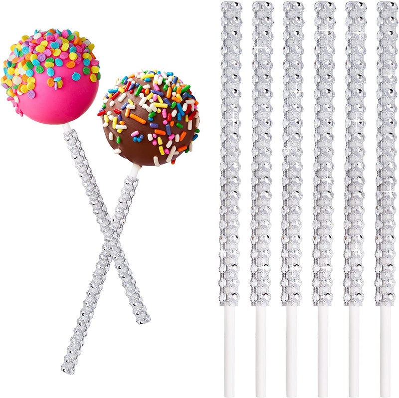 25 PCS Bling Cake Pop Paper Sticks Glitter Rhinestone Lollipop Treat Sucker Sticks Diamond Wrap Candy Holder for Chocolate Fruit Marshmallow Dessert Wedding Showers Buffet Table Party Christmas