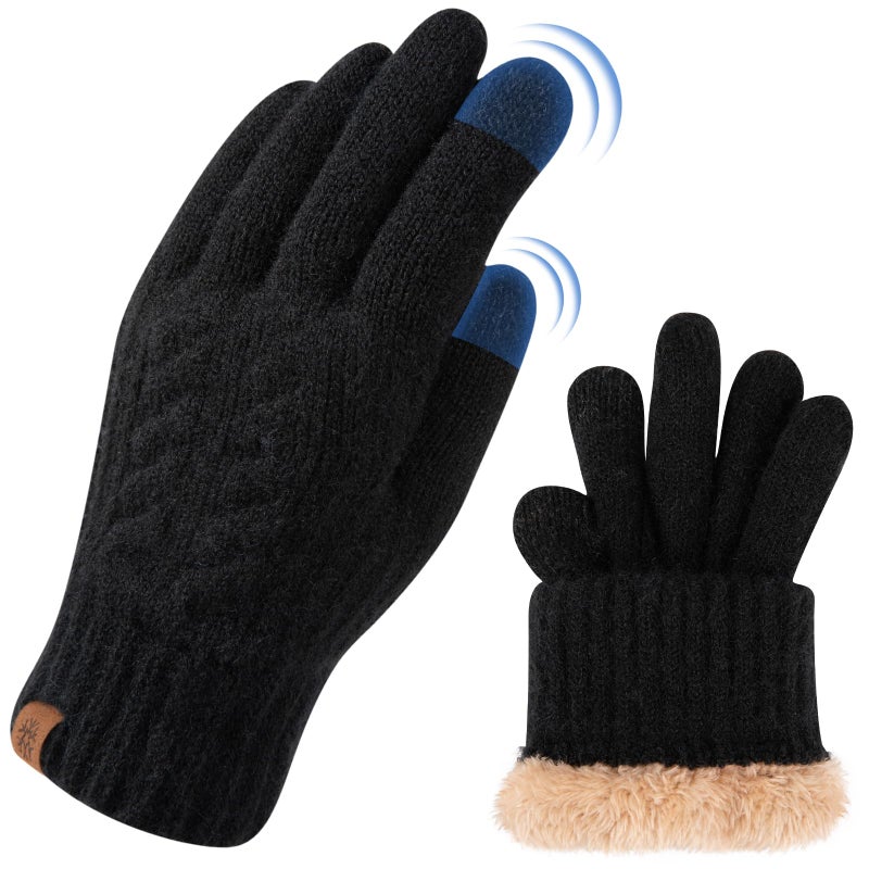 OMECHY Winter Gloves for Men Cold Weather Warm Touch Screen Knit Lining Thermal Elastic Mittens for Running Driving - Image 1