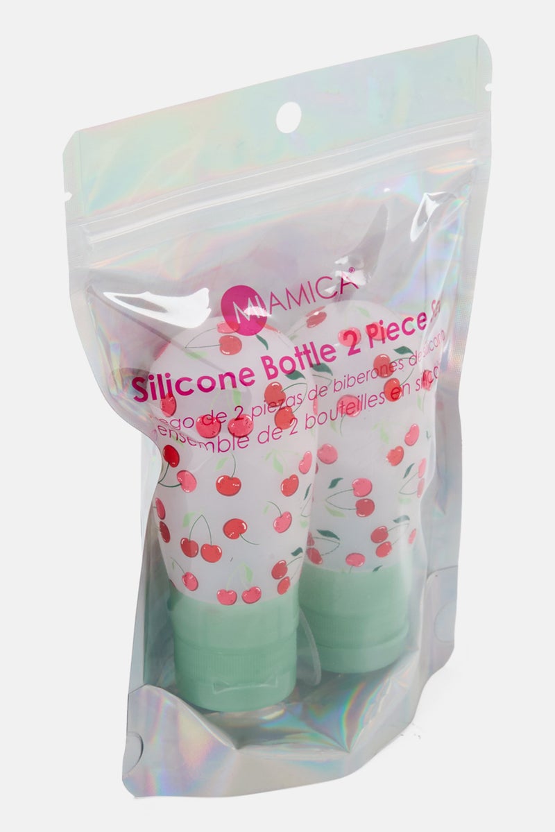 2 Piece Allover Print Silicone Bottle Set 89 ml, Green
