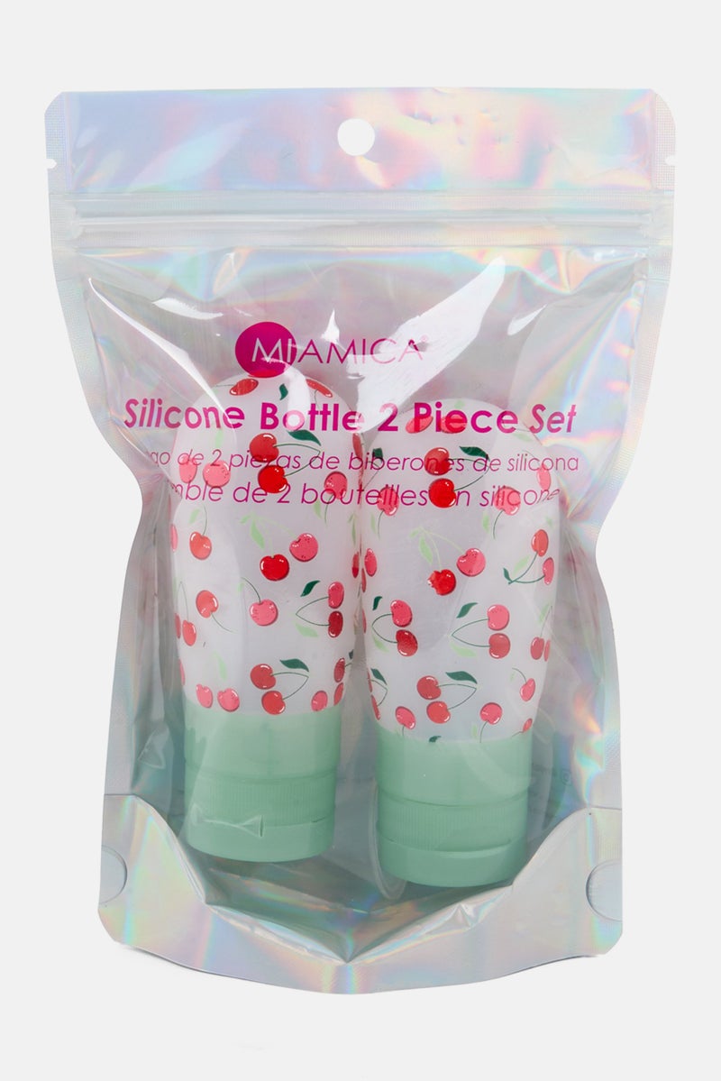 2 Piece Allover Print Silicone Bottle Set 89 ml, Green