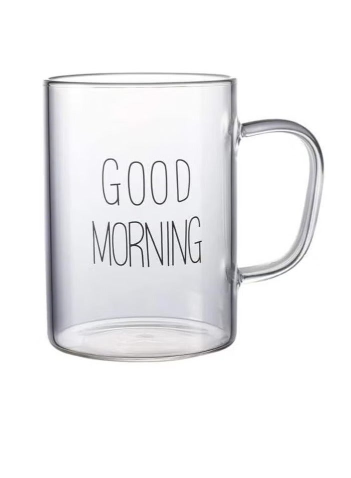 كوب مطبوع بعبارة "Good Morning" بمقبض شفاف  - Image 1