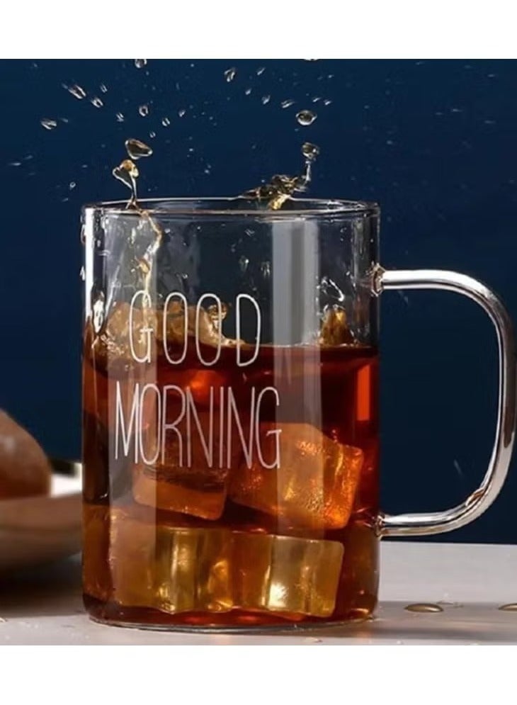 كوب مطبوع بعبارة "Good Morning" بمقبض شفاف  - Image 3