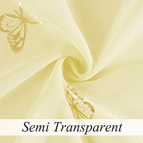 Jubilantex Yellow Butterfly Sheer Curtain Panels for Kids Nursery Bedroom, Baby Girls Toddler Gold Print Linen Textured Rod Pocket Voile Drapes 84 Inch Long for Living Room,2 Panels - Image 5