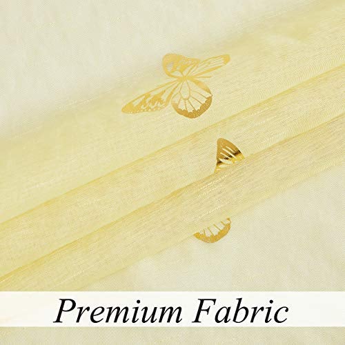 Jubilantex Yellow Butterfly Sheer Curtain Panels for Kids Nursery Bedroom, Baby Girls Toddler Gold Print Linen Textured Rod Pocket Voile Drapes 84 Inch Long for Living Room,2 Panels - Image 4