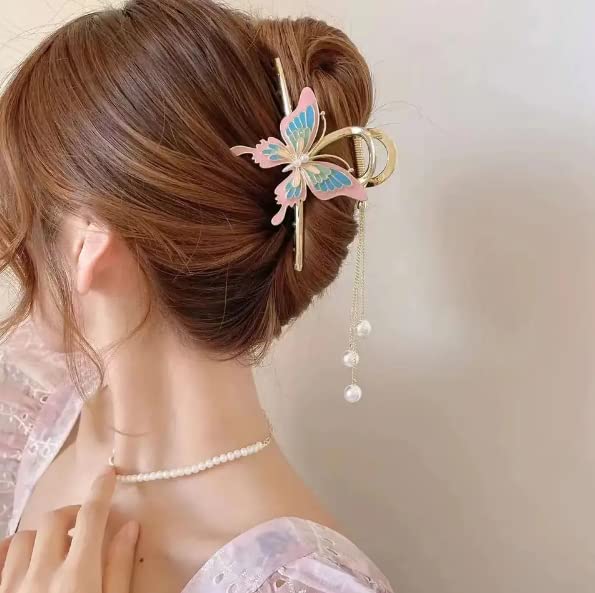 ZEPOLI Hair Claw Clips for Women Flower 1 Pcs Large Orchids NonSlip Strong Metal Hair Clips Claws Big Butterfly Clips Cute Hair Clips Classy Blue - Image 5