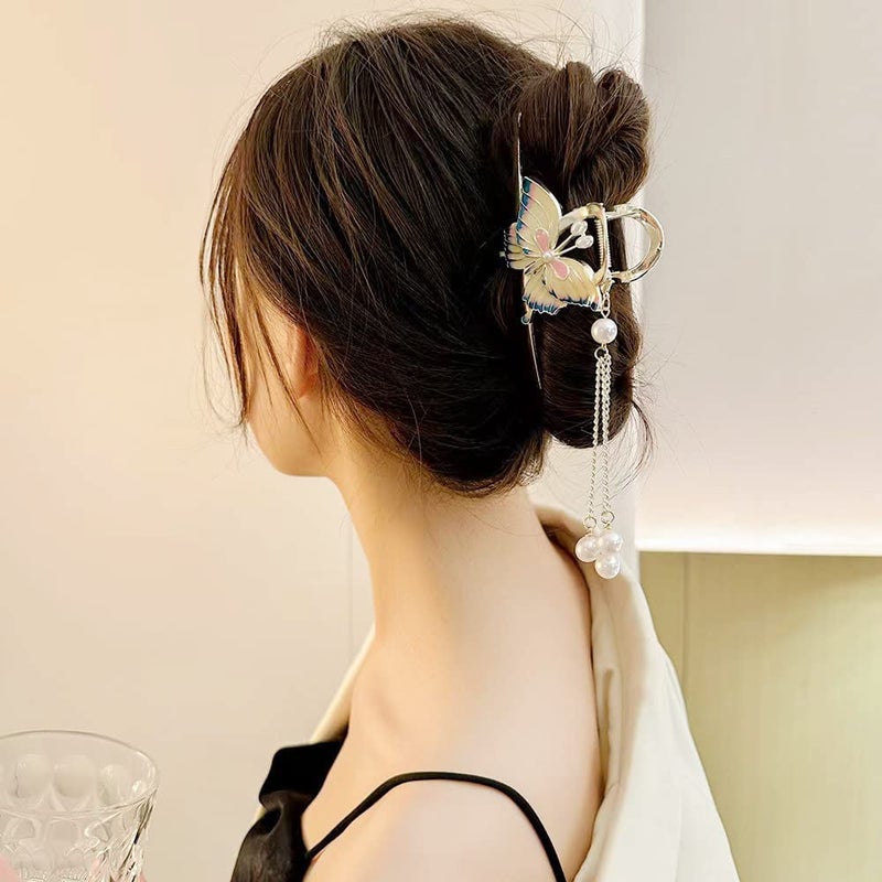 ZEPOLI Hair Claw Clips for Women Flower 1 Pcs Large Orchids NonSlip Strong Metal Hair Clips Claws Big Butterfly Clips Cute Hair Clips Classy Blue - Image 3