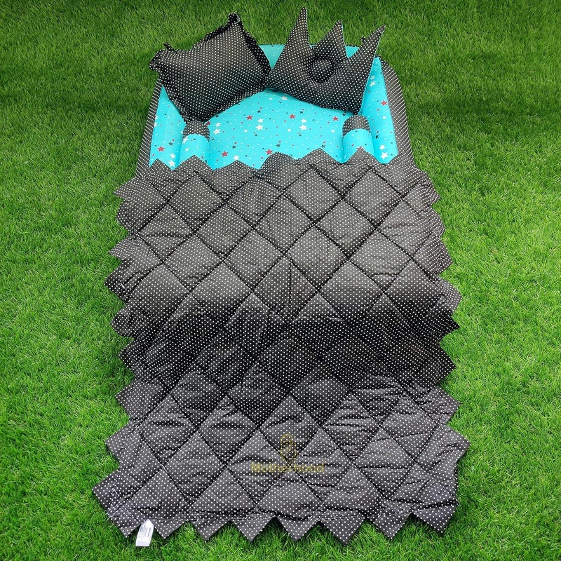 MOTHERHOOD MOTHERHOOD Box Baby Tub Bed with 4 pc Baby Pillow and 1 Large Baby Blanket Luxury UltraSoft Comfortable Baby Mattress Bed Sleeper Bedding Set coSleeper for Newborn to ToddlersZ Sky D - Image 1