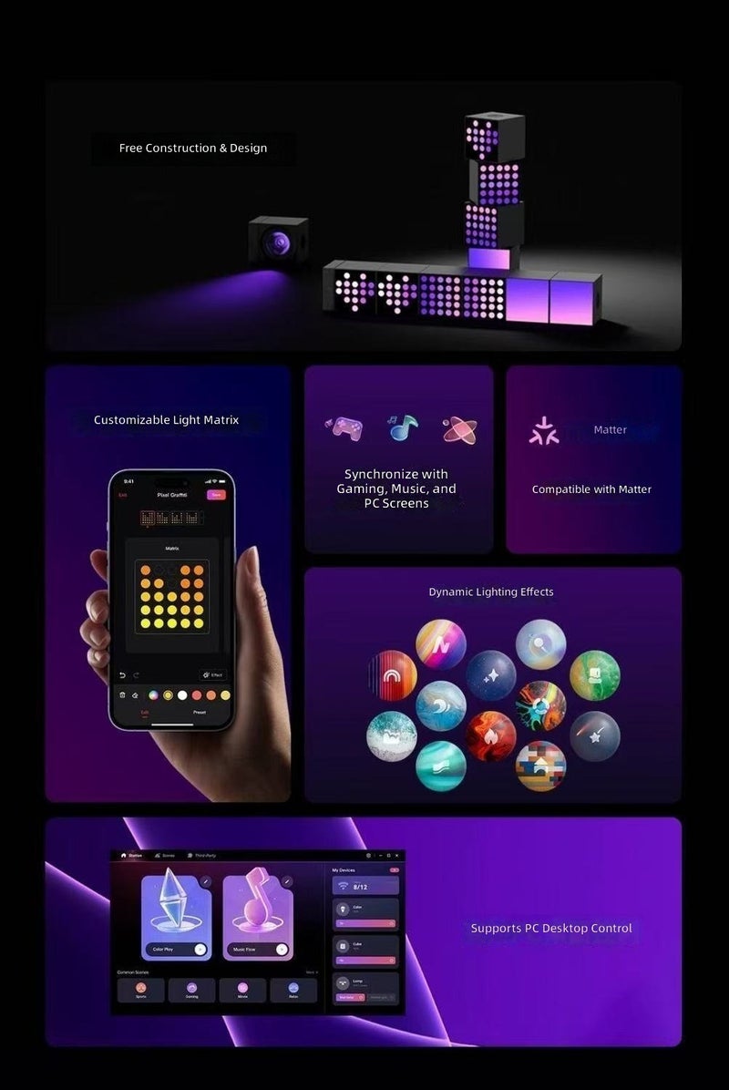 Yeelight RGB Cube Ambient Light for Gaming Desktop, Smart LED Mood Lamp with Music Sync - Image 5