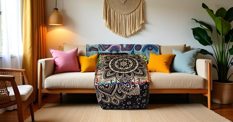 CRAFT KALA غطاء وسادة طاولة مربعة ذات تصميم ماندالا من ، بلون الغزال الأخضر الغامق. - Image 3