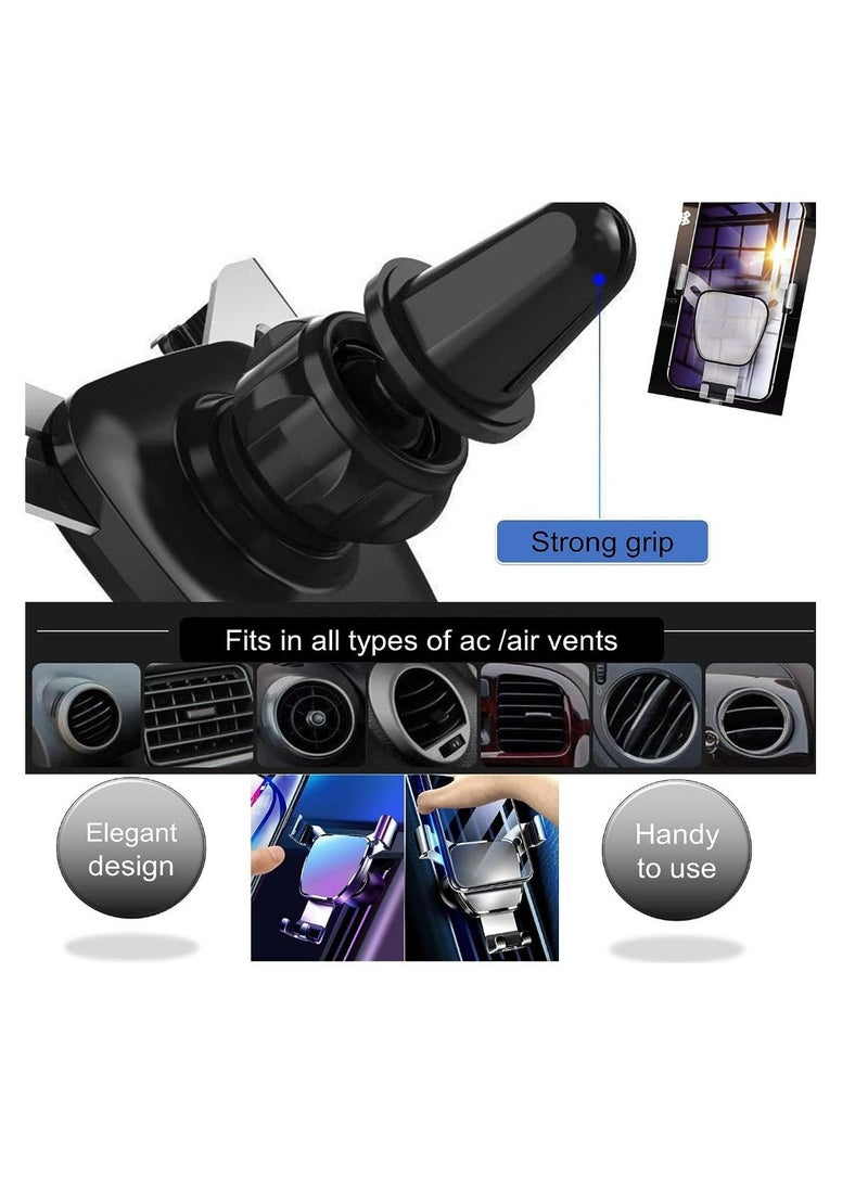 Car Phone Holder For Air AC Vent Phone Holder Car With Gravity & Clamping Mobile Holder For Car Dashboard Compatible With (4.7 To 7.2 Inches) (Silver Black) Car Accessories Interior  - Image 2