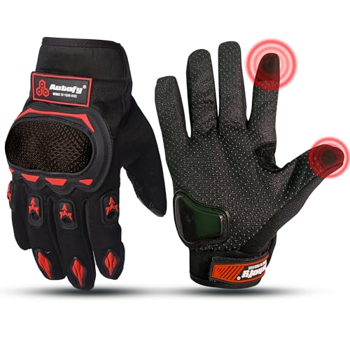Autofy Fantom Bike Riding Gloves TPR Knuckle Protection Touchscreen Compatible Palm Protection Padding Hand Gloves for Bike - Bike Gloves Men Bike Accessories Washable Fabric (Size: L, Red & Black) - Image 1