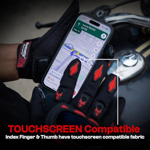 Autofy Fantom Bike Riding Gloves TPR Knuckle Protection Touchscreen Compatible Palm Protection Padding Hand Gloves for Bike - Bike Gloves Men Bike Accessories Washable Fabric (Size: L, Red & Black) - Image 4