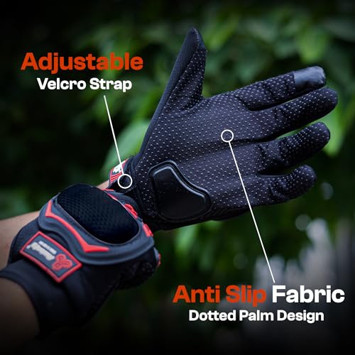 Autofy Fantom Bike Riding Gloves TPR Knuckle Protection Touchscreen Compatible Palm Protection Padding Hand Gloves for Bike - Bike Gloves Men Bike Accessories Washable Fabric (Size: L, Red & Black) - Image 5