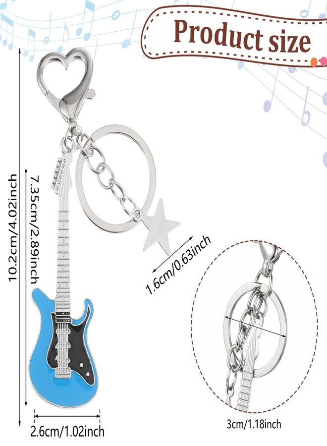 Pmeixcy 2PCS Guitar Keychain, Aesthetic Y2K Pink & Blue Bass Guitar Key Chain for Women, Cute Kawaii Music Star Keyring for Purse Backpack - Image 2