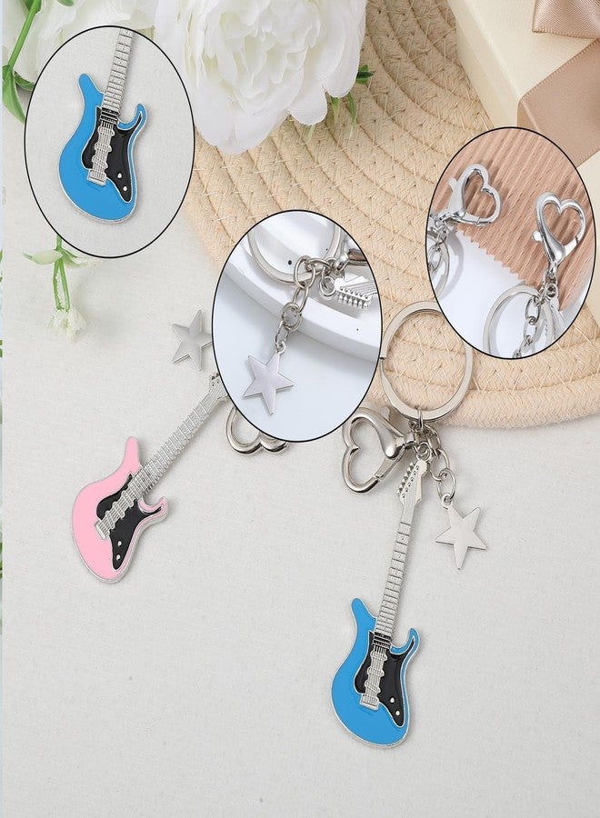 Pmeixcy 2PCS Guitar Keychain, Aesthetic Y2K Pink & Blue Bass Guitar Key Chain for Women, Cute Kawaii Music Star Keyring for Purse Backpack - Image 3
