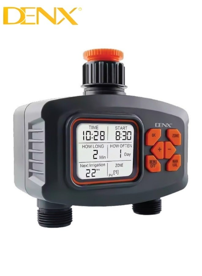 Denx Sprinkler Timer, 2 Outlet Sprinkler Timer Programmable Water Timer for Garden Hose, Waterproof Hose Timer with Rain Delay, Manual Watering, Automatic Watering Control System for Yard and Garden - Image 2